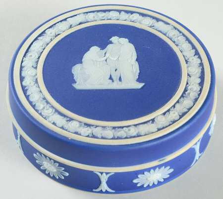 Cream Color on Wedgwood Blue Jasperware 3" Round Box & Lid