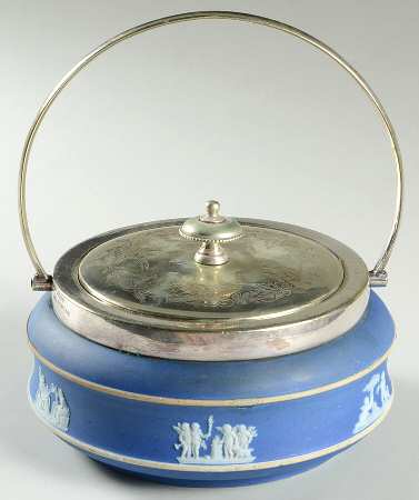 Cream Color on Wedgwood Blue Jasperware Round Covered Butter & Metal Lid
