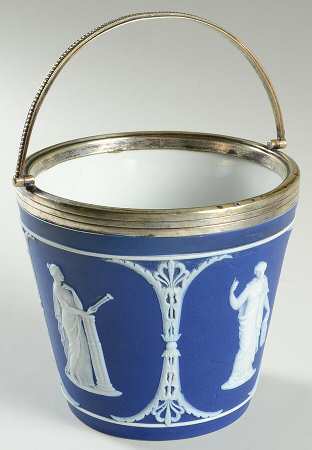 Cream Color on Wedgwood Blue Jasperware Biscuit Barrel No Lid