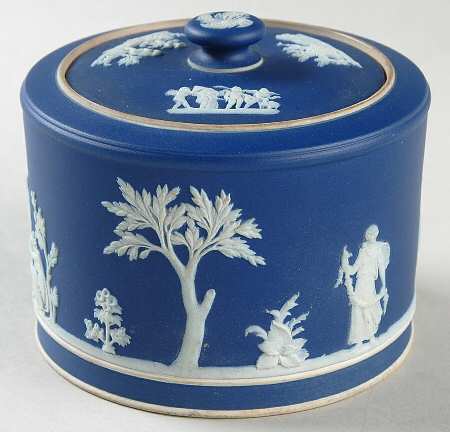 Cream Color on Wedgwood Blue Jasperware Tobacco Jar & Lid