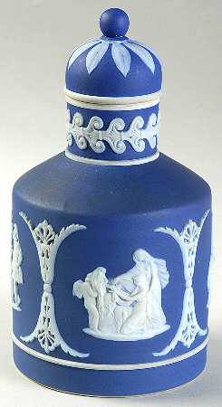 Cream Color on Wedgwood Blue Jasperware Teapoy & Lid