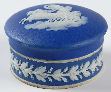 Cream Color on Wedgwood Blue Jasperware Miniature Round Box