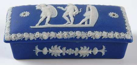 Cream Color on Wedgwood Blue Jasperware 3" Rectangular Box & Lid