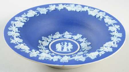 Cream Color on Wedgwood Blue Jasperware 7" Round Bowl