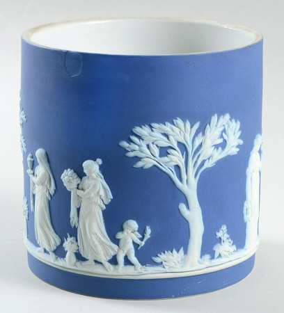 Cream Color on Wedgwood Blue Jasperware Tobacco Jar No Lid