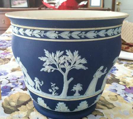 Cream Color on Wedgwood Blue Jasperware 6" Arcadian Jardiniers