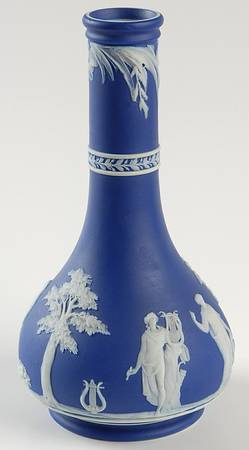 Cream Color on Wedgwood Blue Jasperware 6" Barber Bottle Vase No Lid