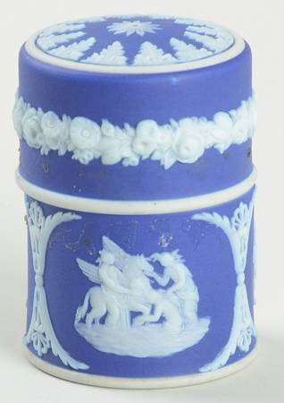 Cream Color on Wedgwood Blue Jasperware Laurel Match Box & Lid