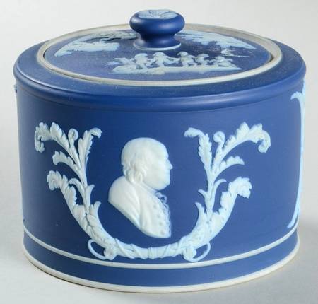 Cream Color on Wedgwood Blue Jasperware Sugar Box & Lid
