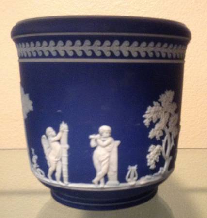 Cream Color on Wedgwood Blue Jasperware 8" Jardiniere