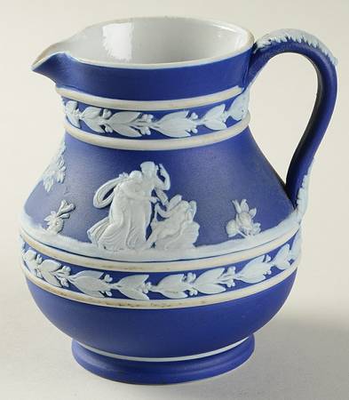 Cream Color on Wedgwood Blue Jasperware 3" Etruscan Jug