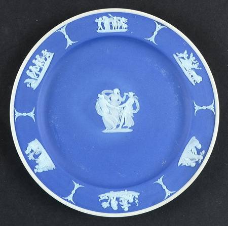 Cream Color on Wedgwood Blue Jasperware 6" Round Tray