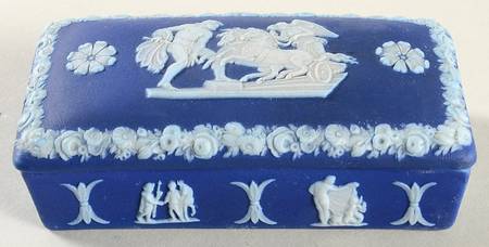 Cream Color on Wedgwood Blue Jasperware 4" Rectangular Box with Lid