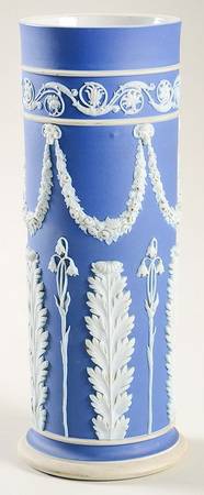 Cream Color on Wedgwood Blue Jasperware 8" Spill Vase