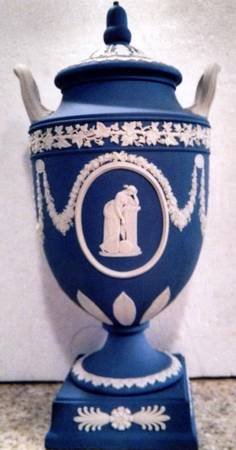 Cream Color on Wedgwood Blue Jasperware 12" Vase/Urn & Llid