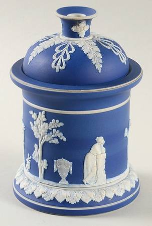 Cream Color on Wedgwood Blue Jasperware Tobacco Jar & Lid