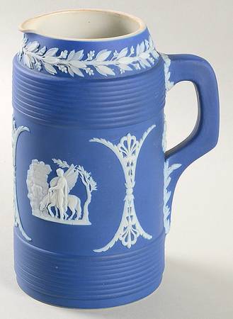 Cream Color on Wedgwood Blue Jasperware Large Tankard Jug