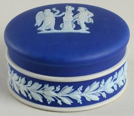 Cream Color on Wedgwood Blue Jasperware Pomade Box & Lid