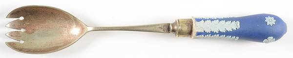 Cream Color on Wedgwood Blue Jasperware Metal Prong Salad Serving Fork