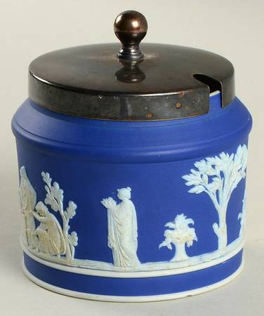 Cream Color on Wedgwood Blue Jasperware Brewster Sugar Bowl & Lid