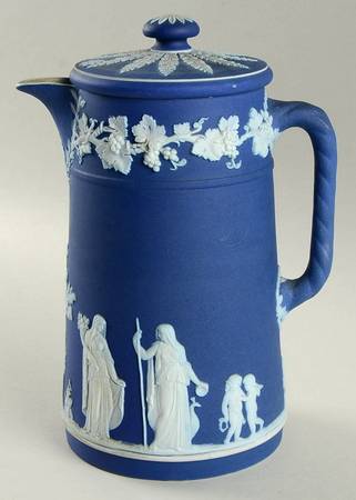 Cream Color on Wedgwood Blue Jasperware Hot Water Jug & Lid