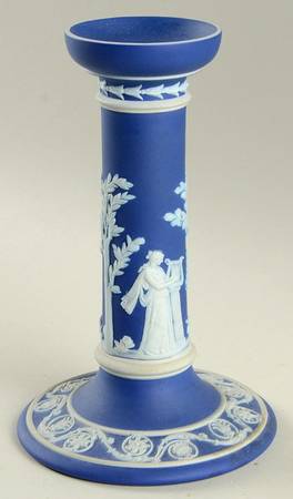 Cream Color on Wedgwood Blue Jasperware 6" Candlestick