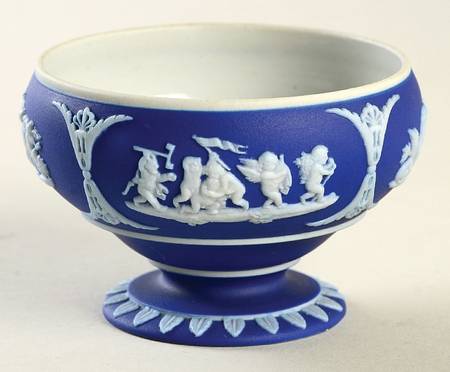 Cream Color on Wedgwood Blue Jasperware Salt Cellar