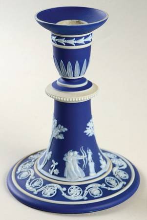 Cream Color on Wedgwood Blue Jasperware 6" Candlestick
