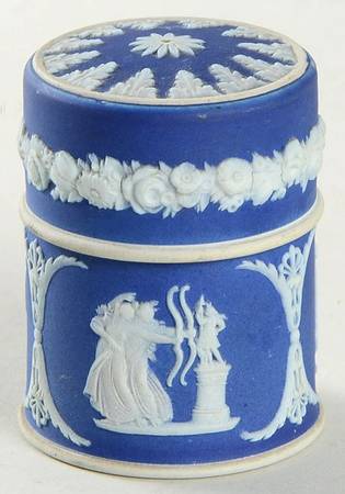 Cream Color on Wedgwood Blue Jasperware Match Box & Lid