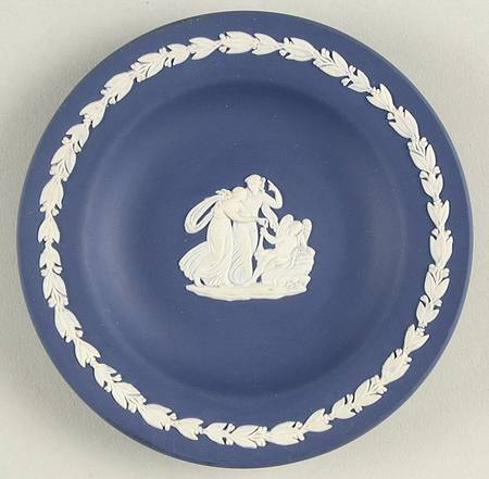 Cream Color on Wedgwood Blue Jasperware 4" Round Tray