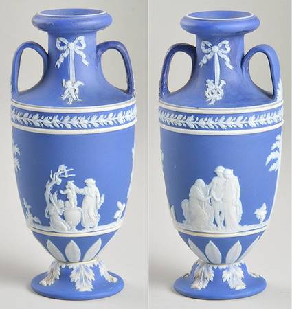 Cream Color on Wedgwood Blue Jasperware Vase-Trophy