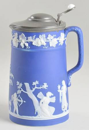 Cream Color on Wedgwood Blue Jasperware 16 Oz Jug & Metal Lid