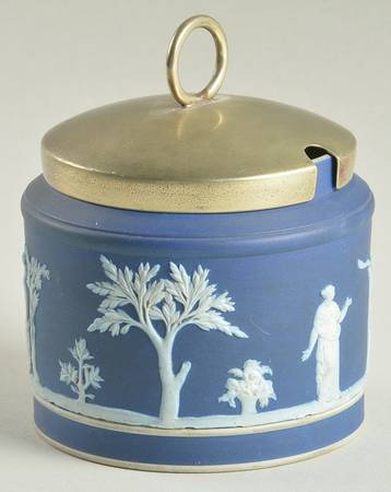 Cream Color on Wedgwood Blue Jasperware Brewster Sugar Bowl & Lid