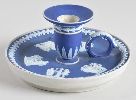 Cream Color on Wedgwood Blue Jasperware Chamberstick by Wedgwood