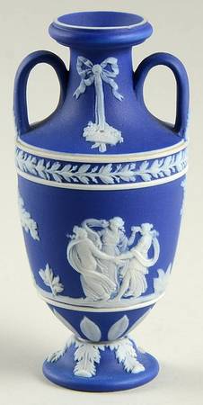Cream Color on Wedgwood Blue Jasperware 4" Trophy Vase