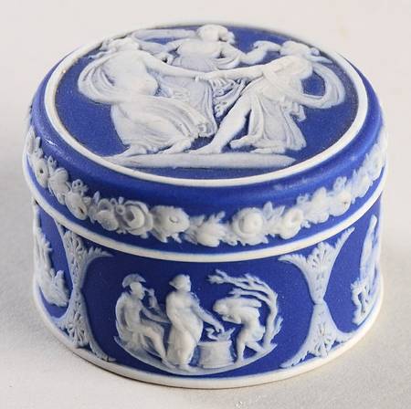 Cream Color on Wedgwood Blue Jasperware Pomade Box & Lid