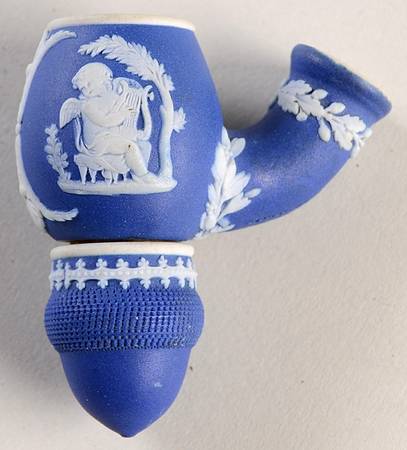 Cream Color on Wedgwood Blue Jasperware Pipe Head