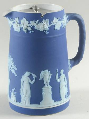 Cream Color on Wedgwood Blue Jasperware 22 Oz Trojan Jug with Metal Lid