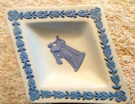 Lavender (Pale Blue) on Cream Color Jasperware Small Diamond Shape Ashtray