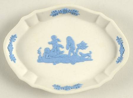 Lavender (Pale Blue) on Cream Color Jasperware Silver Tray