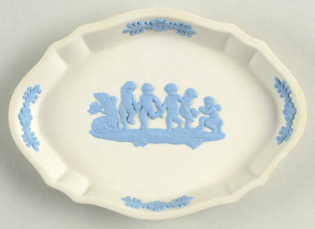 Lavender (Pale Blue) on Cream Color Jasperware Silver Tray