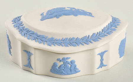 Lavender (Pale Blue) on Cream Color Jasperware Silver/Candy Box & Lid