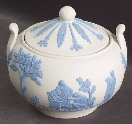 Lavender (Pale Blue) on Cream Color Jasperware Sugar Bowl & Lid