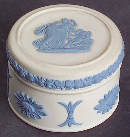 Lavender (Pale Blue) on Cream Color Jasperware Miniature Round Box