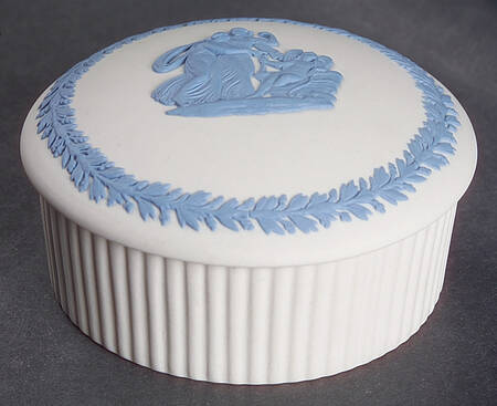 Lavender (Pale Blue) on Cream Color Jasperware 3" Round Fluted Box & Lid