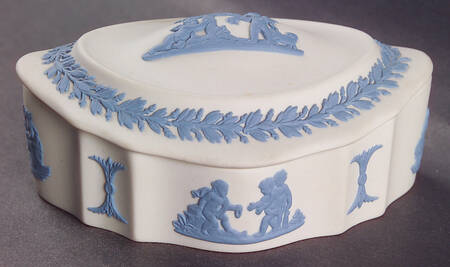 Lavender (Pale Blue) on Cream Color Jasperware Silver/Candy Box with Lid
