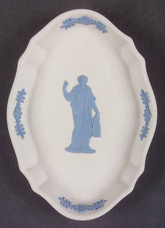 Lavender (Pale Blue) on Cream Color Jasperware Silver Tray
