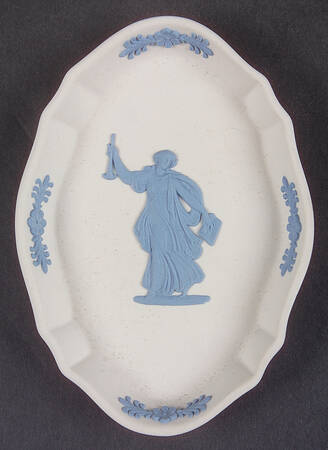 Lavender (Pale Blue) on Cream Color Jasperware Silver Tray