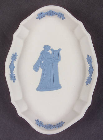 Lavender (Pale Blue) on Cream Color Jasperware Silver Tray