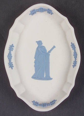 Lavender (Pale Blue) on Cream Color Jasperware Silver Tray